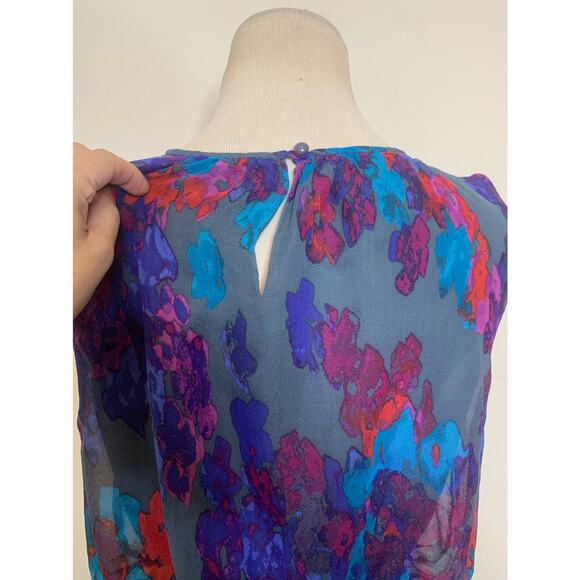 Tibi silk blue abstract print draped sleeveless dress size 2 - Picture 6 of 11